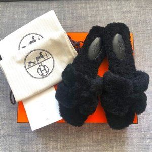 NEW Hermes Oran Teddy Bear Sandals in Black 37